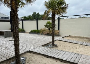 schaduwdoek sahara sand Hoveniers Tuin Zorg Lake seven