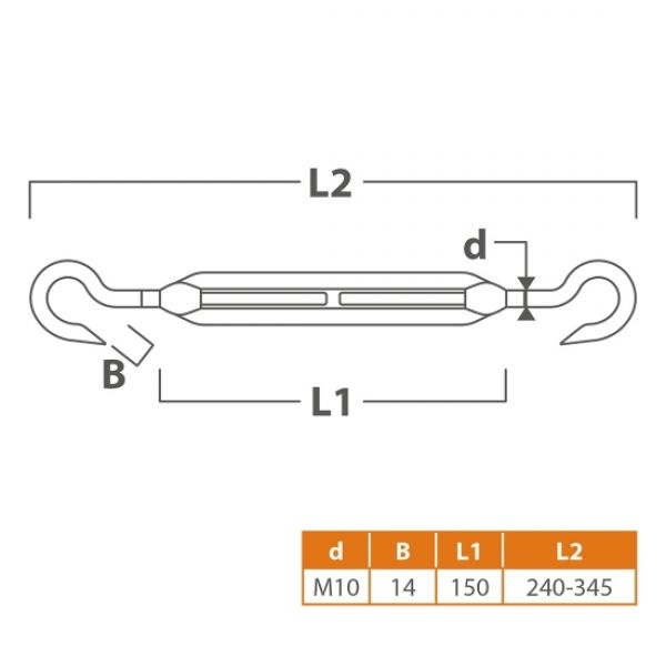 Spanschroef M10x155 afmetingen