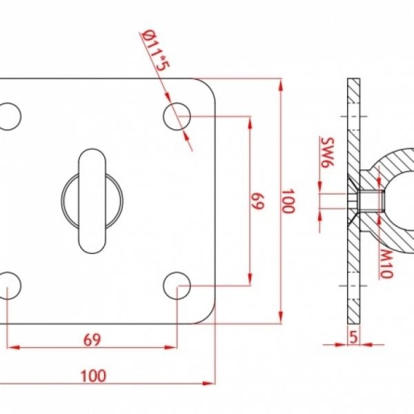 RVS Plaat met draaibaar oog afmetingen - Shadow Comfort