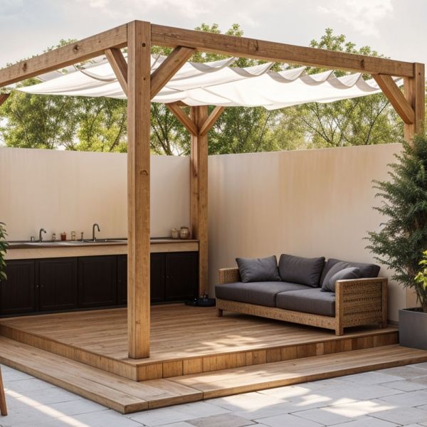 Pergola met harmonicadoek